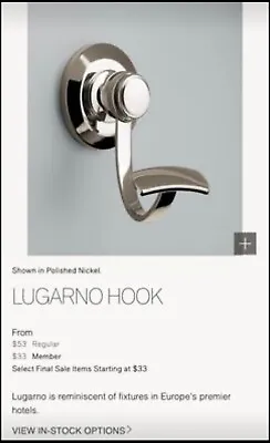 $17.50 • Buy Beautiful Restoration Hardware Lugarno Wall Hook Polished Nickel