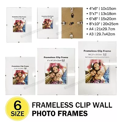 Glass Frameless Clip Photo Frames Borderless Frames A3 A4 4x6 5x7 6x8 8x10 AU • $10.95