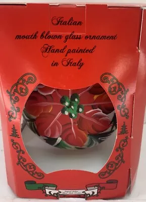 Italian Mouth Blown Glass Hand Painted Poinsettia Ornament From Italy Vintage • $16