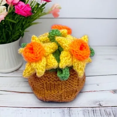 KNITTING PATTERN - Easter Daffodil Pot Orange Cover / 9 Cms Welsh St David Toy • £3.25