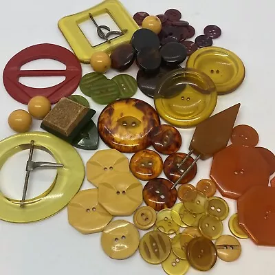 Vintage Bakelite Button & Bead Lot Buckles Slides Phenolic Resin • $21.99