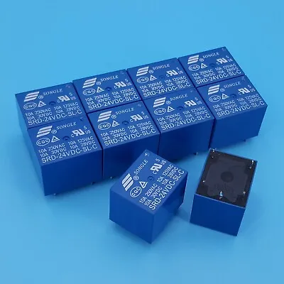 10Pcs Blue SRD-24VDC-SL-C DC24V 5Pin PCB Mount 10A SPDT Mini Power Relay • $4.93