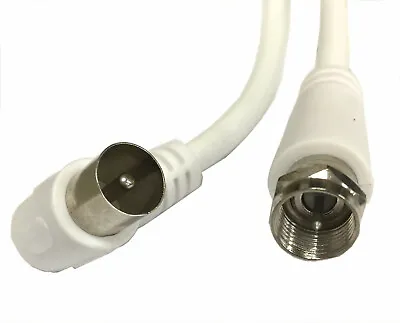 1.5m White Male F Plug To 90 Degree Right Angled Male Coax Plug Antenna Cable • £3.50