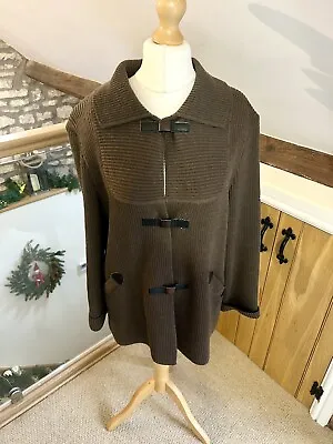 Saint James Chunky Knit Cardigan Brown Size 16 Leather Wool • £24.99