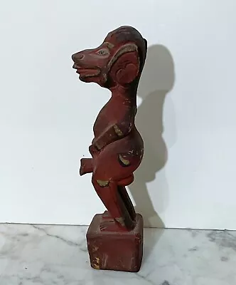 Vintage Indonesian Painted Carved Wood Statue Of A Monkey Figure • $25