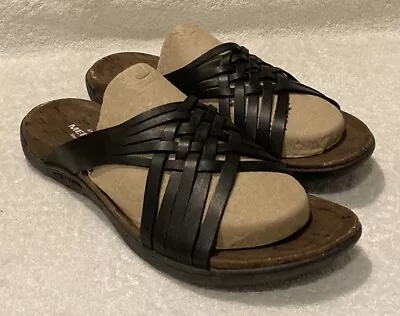 Merrell District Mahana Black Leather Slides Memory Foam Sandals J97318 Womens 9 • $16.99