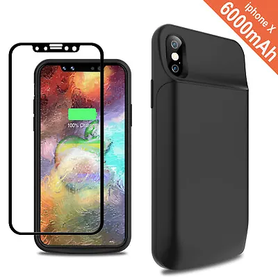 $55.99 • Buy Battery Case + 3D Tempered Glass Screen Protector For IPhone 6/7/8 X XR XS MAX