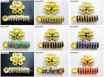 100Pcs Czech Crystal Rhinestones Gold Rondelle Spacer Beads 4mm 5mm 6mm 8mm 10mm • $6.44