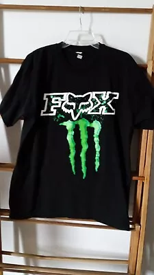 Y2K Vintage Fox Racing Monster Energy Sel T-Shirt Black Mens XL 100% Cotton • $34.95