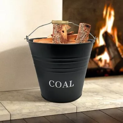 12L Steel Metal Coal Bucket Heavy Duty Lid Kindle Large Storage Holder Fireside • £9.99
