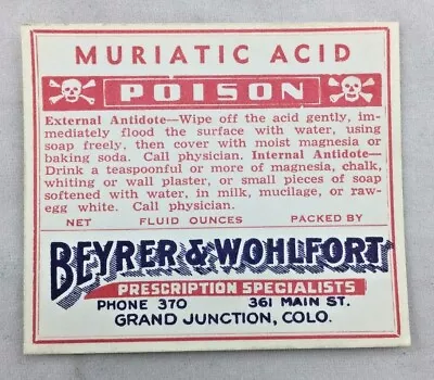 Lot Of 2 Muriatic Acid Poison Colorado Medicine Bottle Vintage LABEL NOS (A1#1) • $0.99