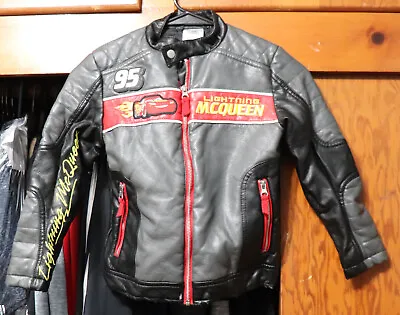 Disney Store Cars Lightning McQueen Racing Jacket Faux Leather Size 5/6 Youth • $49.98