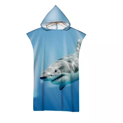 Unisex Hooded Poncho Towel Adult Kid Spa Beach Swim Surf Changing Robe Sea Shark • £15.59