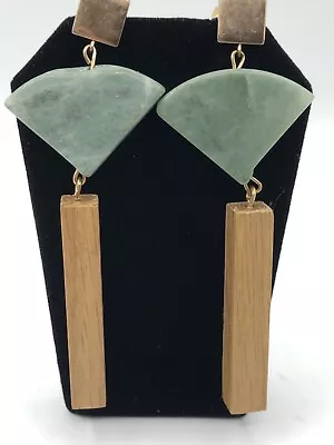 Vintage Asian Natural Stone Apple Green Long Drop Earrings • $16