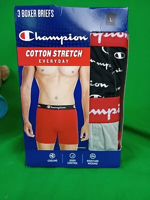 Champion Boxer Briefs 3-Pairs Men's Every Day Cotton Stretch Anti Odor Wicking L • $23.99