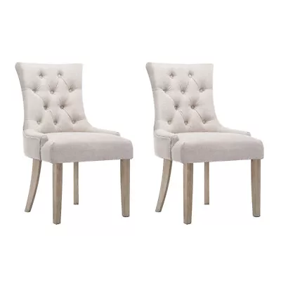 Dining Chairs Chair French Provincial Wooden Fabric Retro Cafe Beige 2pc • $229.95