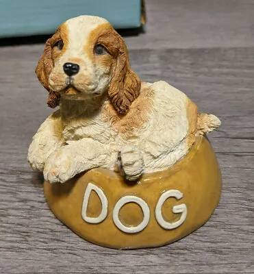 Vintage Puppy Tales 2.5  Cocker Spaniel In Dog Food Bowl Figurine Castle Gifts • £18.78