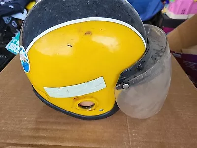 Vintage 60s 70s Crown C1 Yellow & Black Car Racing Motorcycle Helmet Small Med • $30