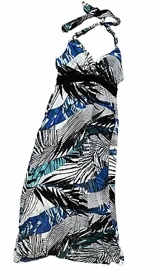 Soma Maxi Dress Large Botanical Print Jersey Knit Self Tie Halter Open Back Long • $28