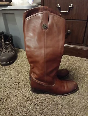 Frye Womens MELISSA Trapunto Cognac Brown Leather Tall Riding Boots Sz 7B 76442 • $50