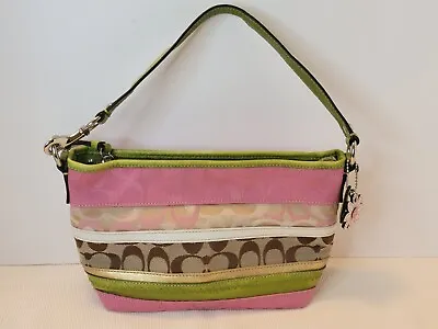 Coach Signature Cloth Logo Bag Small Multi-Stripe Colorful Flower Charms Purse • $63.75