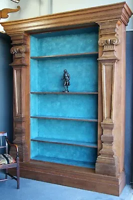 $13850 • Buy Grand Italian Baroque Open Bookcase Architectural Carved Antique Walnut Columns 
