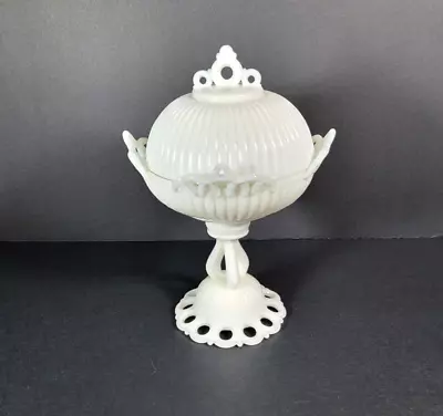 Westmorland Milk Glass Doric Lace Pedestal Covered Candy Dish/Compote • $39