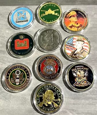 🟢CHALLENGE COIN LOT (10 Coins)🟢US ARMY🟢MP MACARTHUR PATTON VET ENGINEERS • $75