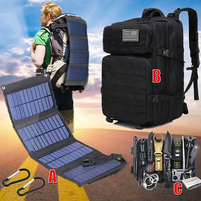$32.98 • Buy 100W Folding Solar Panel USB Charger / Camping 45L Backpack Outdoor Survival Kit