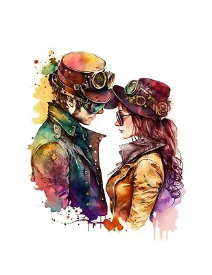 Colorful Watercolor Fantasy Steampunk Love - 8x8 Craft Cotton Fabric Block • $14.80