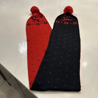 Hollister Women's Red And Navy Scarf With Bobble Ends • £7.50