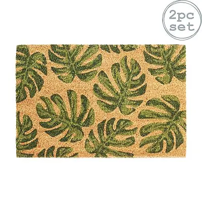 2x Coir Door Mats Natural Coconut Indoor Outdoor Mats 60 X 40cm Monstera • £16