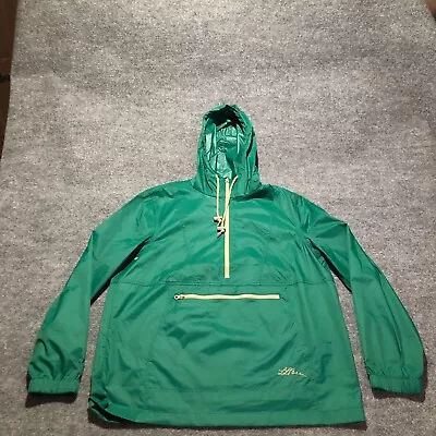 LL Bean Signature Anorak Windbreaker Jacket Mens L Green 1/4 Zip Hooded Nylon • $31.19