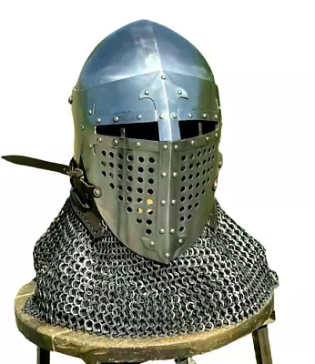 Medieval Collectible Viking Chain Mail Barbuda Warrior Steampunk Armor Helmets • $149