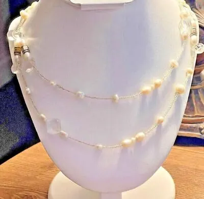 MARY KAY FRESHWATER PEARLS W/Lucite Glass Beads 58” Silver Tone Necklace VGUC • $19.49