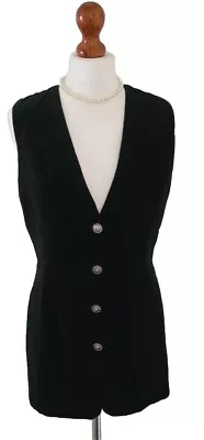 Wallis Vintage Black Velvet Waistcoat Fr38 Uk10 Made In The Uk • £15.50