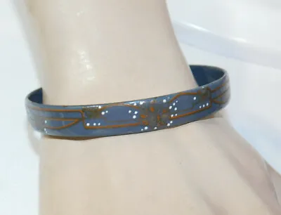 Vtg Michaela Frey Gray Gold Floral Enamel Bangle BRACELET Handmade AUSTRIA 6L1 • $67.49