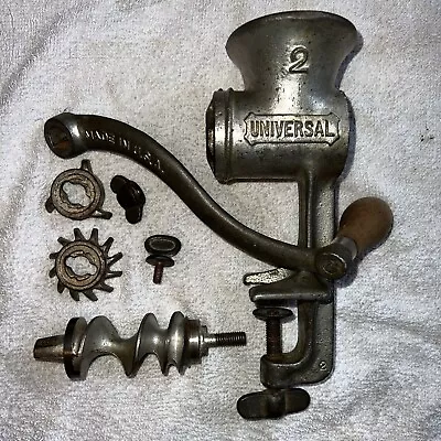 Vintage UNIVERSAL No. 2 Food Meat Grinder Chopper * Hand Crank Table Mount * USA • $21