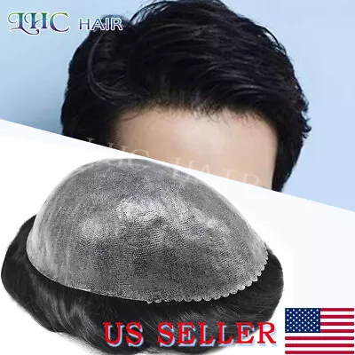 US Full PU Mens Toupee Human Hair Replacement System Durable Thin Skin Hairpiece • $99.99