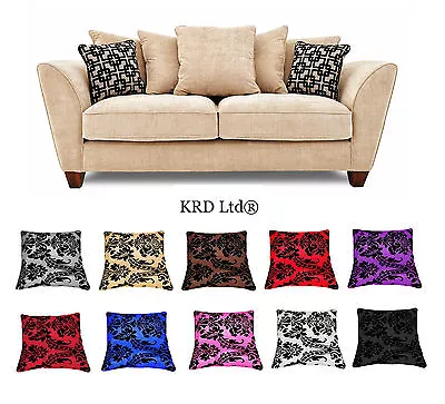 Luxurious DAMASK CUSHION COVERS 18 X18  Flock 14 Colours Sofa Couch Pillow Cover • £4.68