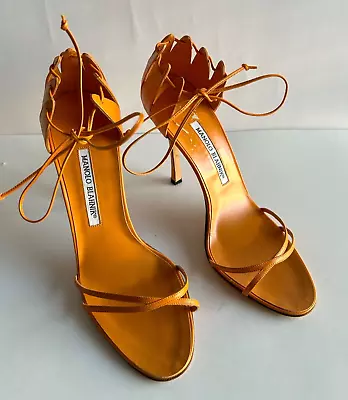 Manolo Blahnik Burnt Orange Strappy Stiletto Heels Sandales 38 1/2 - 8 Worn Once • $599.99