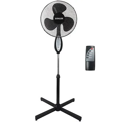 Black Remote Control Standing Pedestal Stand Fan Adjustable Oscillating Rotating • £29.99