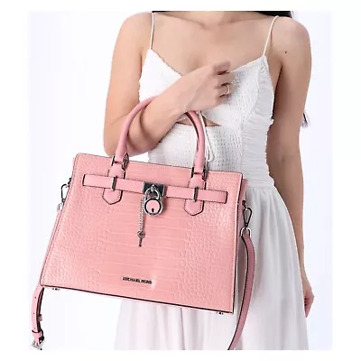 Michael Kors Hamilton Medium Satchel Crossbody Croc Embossed Primrose Pink • $159