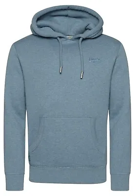 Superdry Mens Light Blue Hoodie Long Sleeve Slim Fit Overhead Pullover Logo  • $63.13