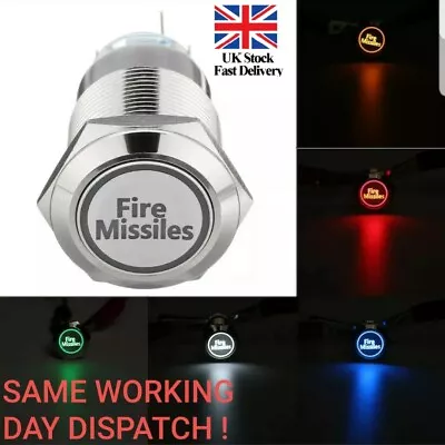 12V 19mm 5 Pin LED Light Fire Missiles Push Button Switch Momentary Metal Silver • $8.70