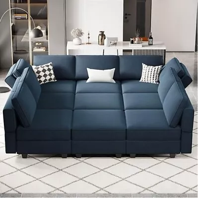 Belffin Modular Sectional Sofa With Ottomans Velvet Reversible Sleeper Blue • $965.99