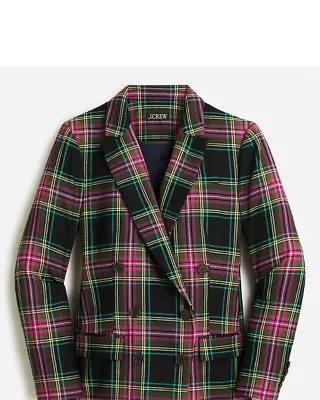 Nwt J.CREW Lady Day Button Double Breasted Coat Jacket 00 Pink Tartan Plaid • $93.50