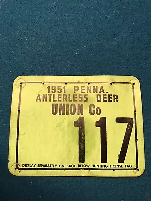 1951 Pennsylvania Antlerless Deer Tag License Doe Tag Union Co. • $30