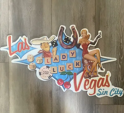 Las Vegas Lady Luck’ Embossed Metal Sign Man Cave Shop Bar Decor 12” By 23” • £29