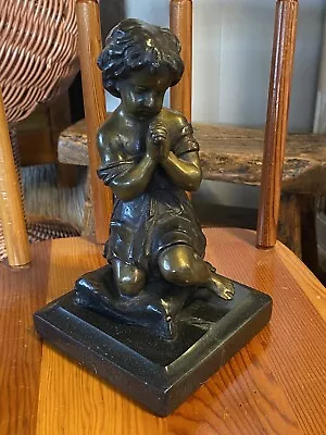 Signed A. MOREAU Bronze Sculpture On Marble Base Child Praying • $185.99